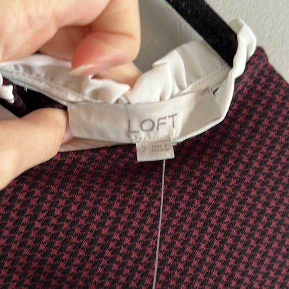 Loft maroon checkered ruffle neck dress - Picture 7 of 9